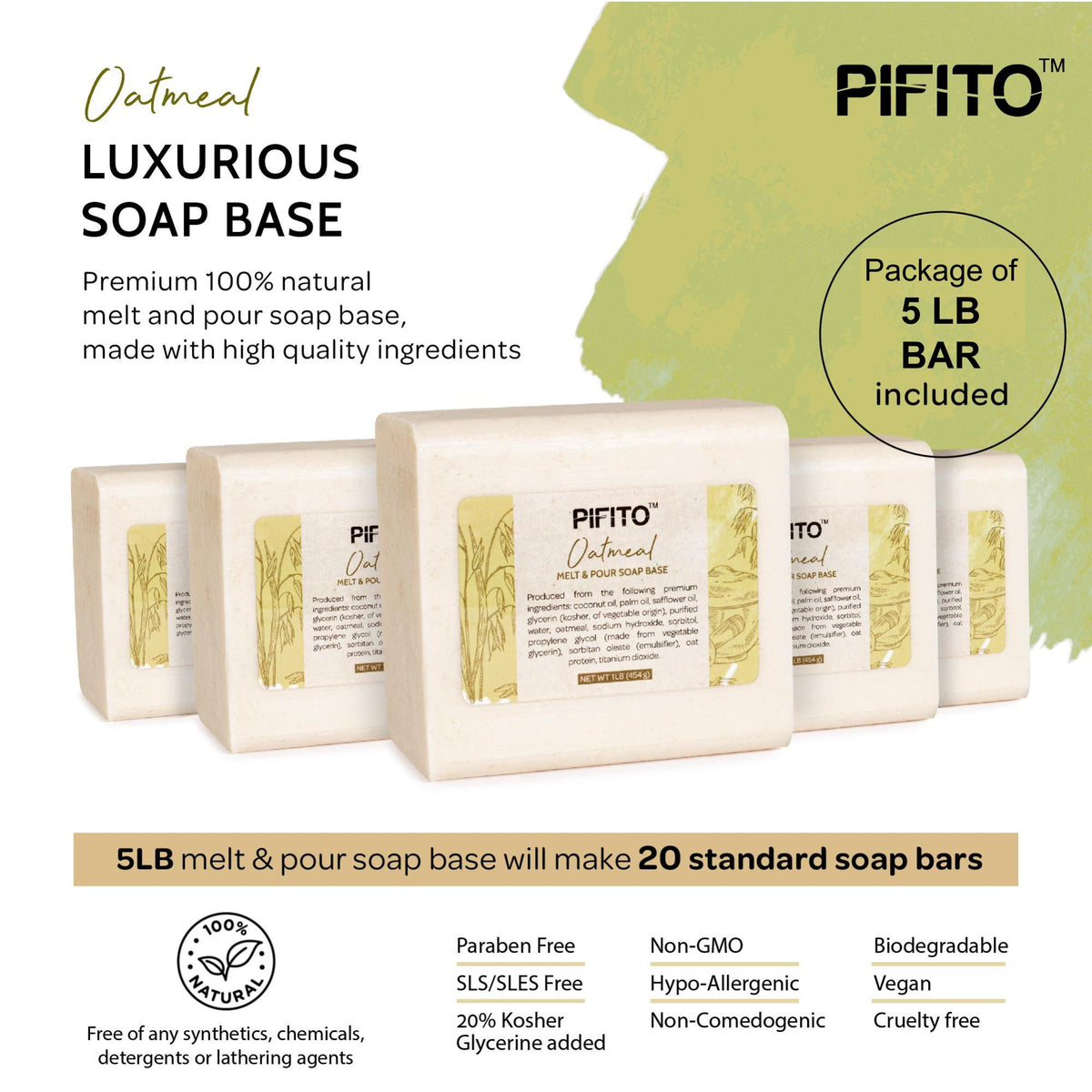 Pifito Premium Oatmeal Melt and Pour Soap Base Making Supplies